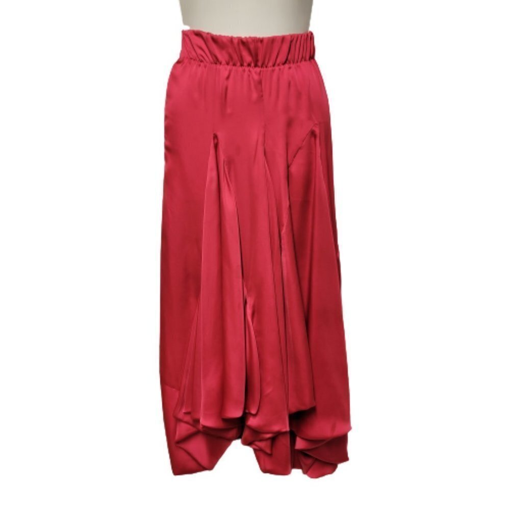 Pink Midi Skirt, Pink Satin Midi Skirt, Flare Skirt,  Asymmetrical Skirt- New!